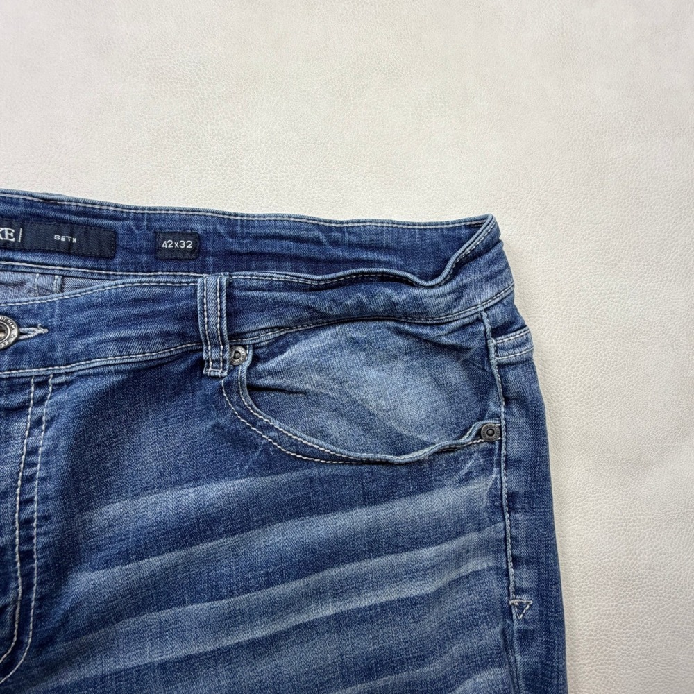 BKE Seth Mens Straight Leg Jeans 44x32 Medium Wash Blue Stretch Denim Whiskered - Picture 8 of 12